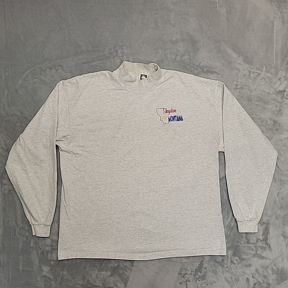 Vintage Skydive Montana Shirt Mens‎ XL Gray Long Sleeve Mock Neck Graphic